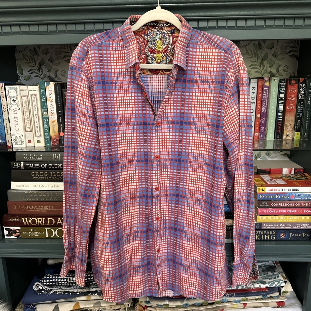 Cesari Men's XL Shirt Colorful Abstract Flip Cuff Dress (like a Robert Graham)